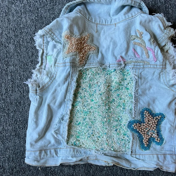 Antica Santoria Kids Sea StarFish Embroidered Jean Jacket Vest - Picture 3 of 7
